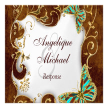 Brown aqua gold country RESPONSE wedding Personalized Invitations