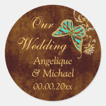 Brown aqua gold wedding engagement anniversary sticker