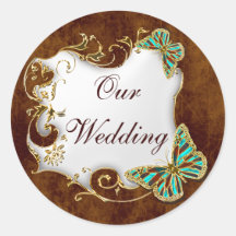 Brown aqua gold wedding seals stickers