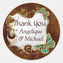 Brown blue wedding thank you stickers