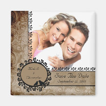 Brown Damask Love Birds Photo Save The Date Magnet