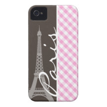 Brown Eiffel Tower & Pink Plaid iPhone 4 Case-Mate Cases