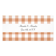 Brown gingham pattern wedding favours photo cards