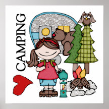 Brown Hair Girl I Love Camping Posters