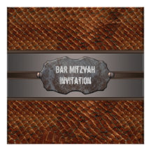Brown Leather Brown Bar Mitzvah Invitations