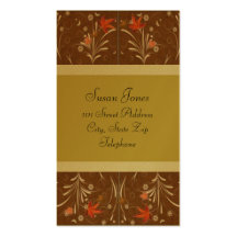 Brown Leaves and Flowers on Gold Business Cards