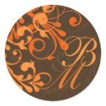 Brown Orange Abstract Floral Fall Wedding Stickers stickers