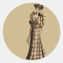 Brown Plaid Walking Dress Sticker