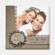 Brown Stripe Love Birds Photo Save The Date Magnet