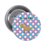 Brown unicorn on purple and blue argyle background pinback button