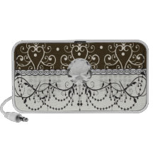 brown white chandelier damask travel speakers