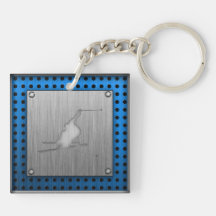 Brushed Metal-look Snow Skiing Keychain