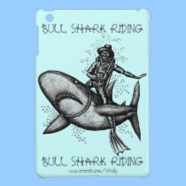 Bull shark riding pen ink drawing art ipad mini cases