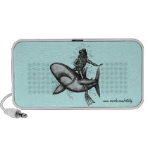 Bull shark riding pen ink drawing art speakers