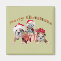 Bulldog and Kittens Merry Christmas gifts Refrigerator Magnets