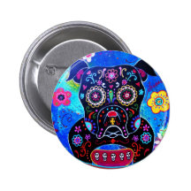 Bulldog Dia de los Muertos Painting Button