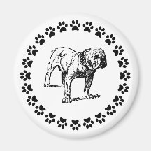 Bulldog with Pawprints Fridge Magnet