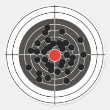 Bullet holes in target - but not the bulls-eye! round sticker