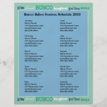 Bunco Subway Hosting Calendar Flyer