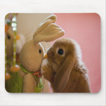 Bunny Kissing "Stuffed Toy Bunny" Mousepad