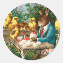 Bunny Painting Easter Eggs Round Sticker