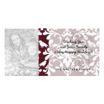 burgandy and white bird damask ornate pattern photo greeting card