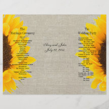 Burlap Linen Sunflower Country Wedding Program Custom Flyer