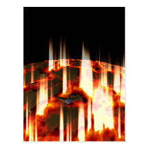 burning planet post card