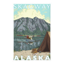 Bush Plane & Fishing - Skagway, Alaska Stretched Canvas Print