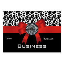 Business Card Animal Print Black White Red Bow