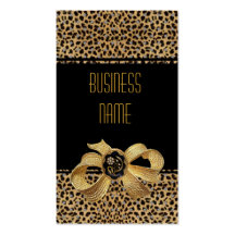 Business Card Black Leopard Animal Gold Bow Jewel