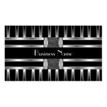 Business Card Black White Silver Stripe