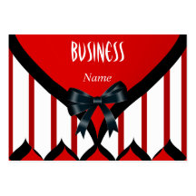 Business Card Modern Black Red White Stripe Bow