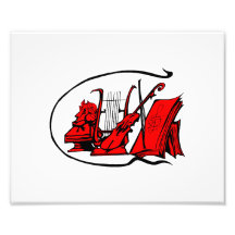 bust red lyre violin sheet music design.png photographic print