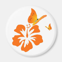 butterflies and orange hibiscus magnets