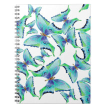 Butterfly Blues Pattern Spiral Note Book
