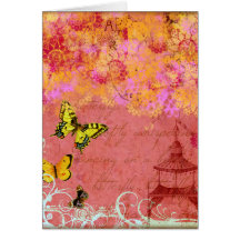 Butterfly, Butterfly Pink Collage Art Card