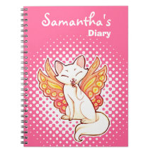 Butterfly Fairy Kitty Personalised Pink Diary Spiral Notebooks