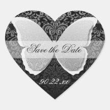 Butterfly Lace "Save the Date" Heart Stickers