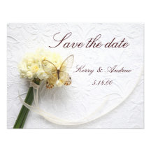 butterfly on flower bouquet save the date card