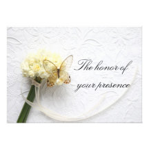 butterfly on flower bouquet wedding invitation