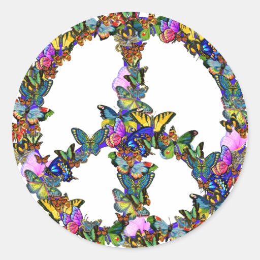 Butterfly Peace Symbol Round Stickers