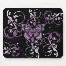 Butterfly Purple Black Swirls Mouse Pad