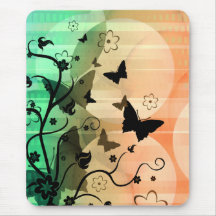 Butterfly Silhouettes Orange and Green Mouse Mat