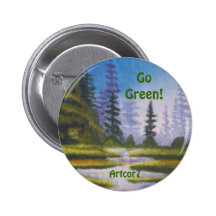 Button Go Green River Pine Forest Painting