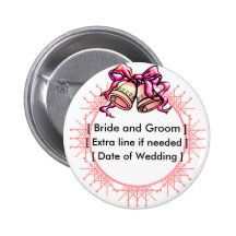 Button: Peach & Pink Wedding Bells - Customised
