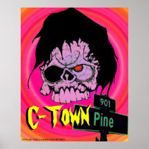 C-Town 901 Pine "AWOL Skull" Sunset Poster
