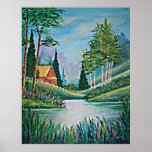 Cabin by the Stream Oil Painting Poster