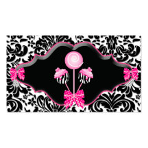 Cake Pops Business Card Pink Damask Zebra