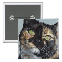 Cali's Stare Tortie Tortoiseshell Cat Painting Art Pin